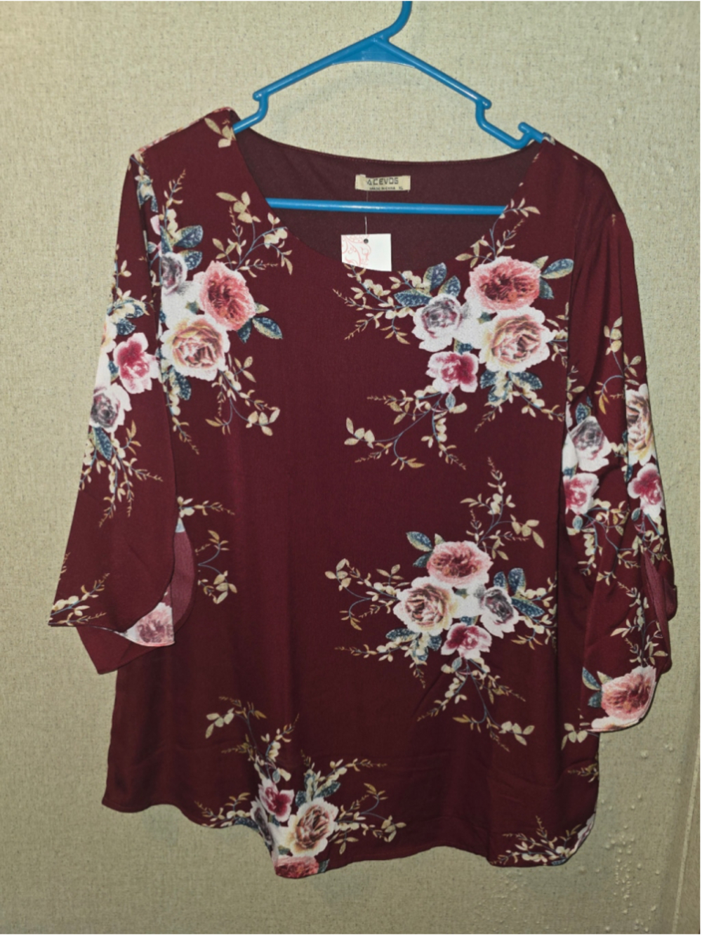 Women's ACEVOG Floral Blouse XL Burgundy Pink cottagecore floral fall officewear